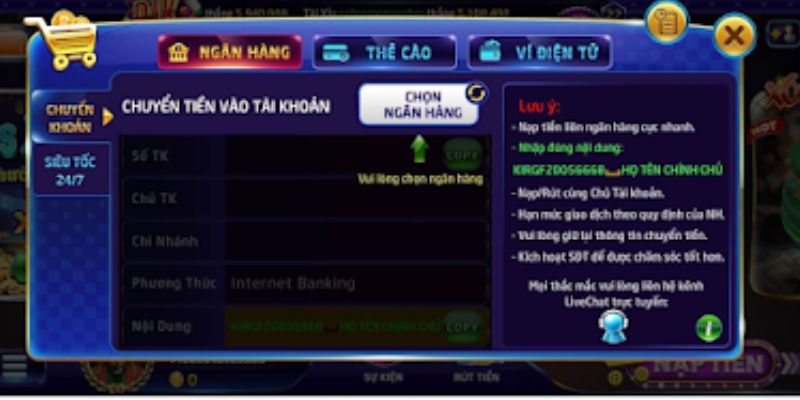 Giao dịch nạp/ rút tiền RIKVIP nhanh chóng và không mất phí
